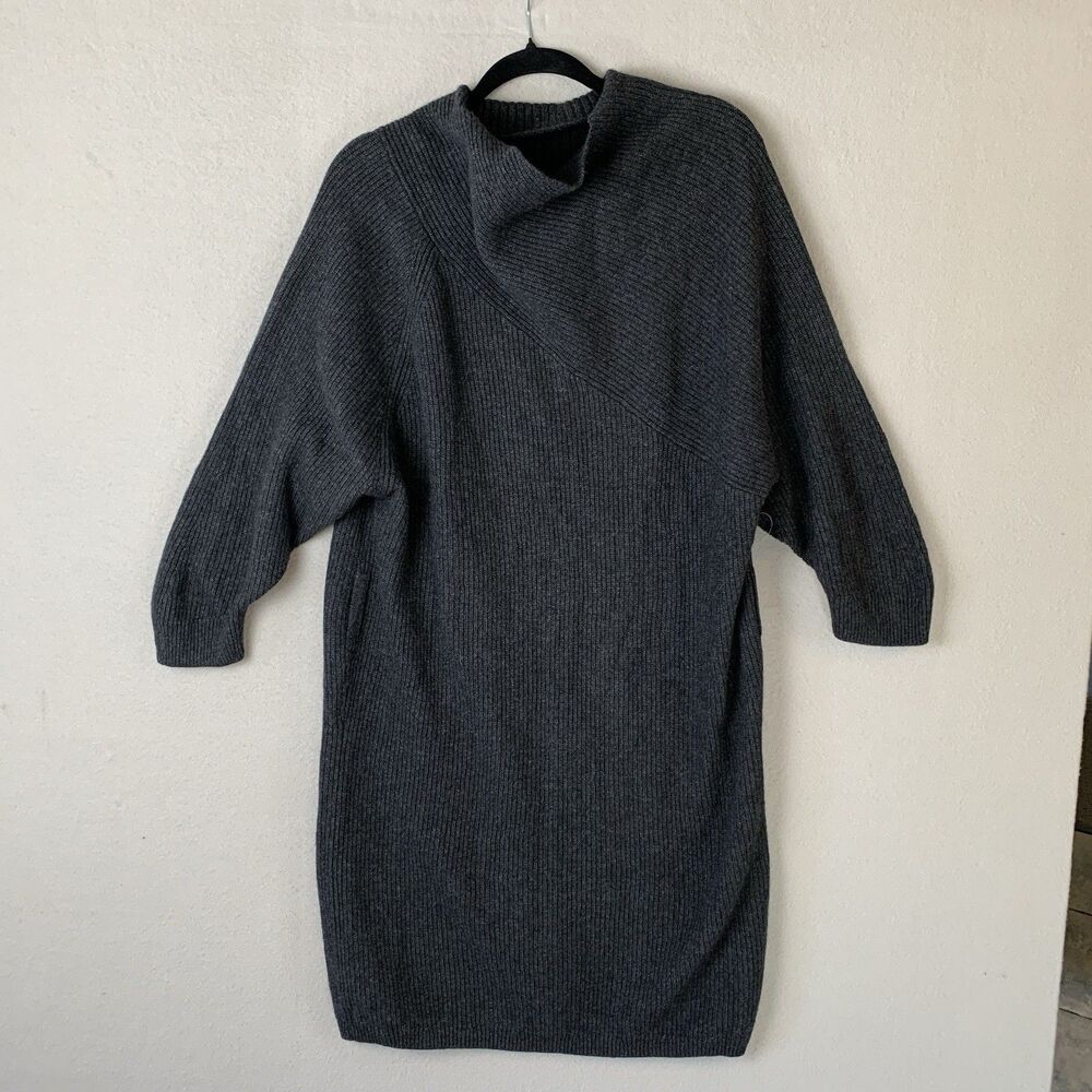 Brochu Walker Sweater Dress L Black Wool Cashmere Old Money Office Siren READ
